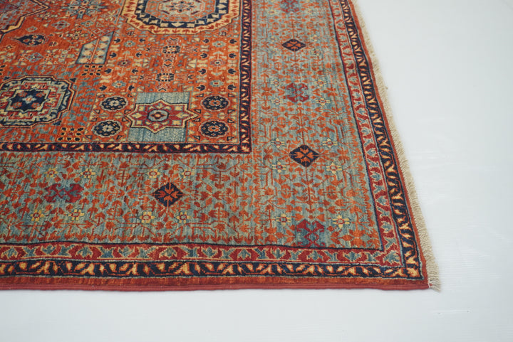 5x7 Orange Mamluk Hand-Knotted Wool Medallion Rug - Yildiz Rugs