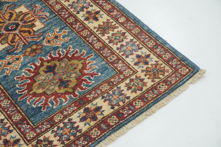 2x3 Blue Kazak Hand-Knotted Afghan Wool Rug - Yildiz Rugs