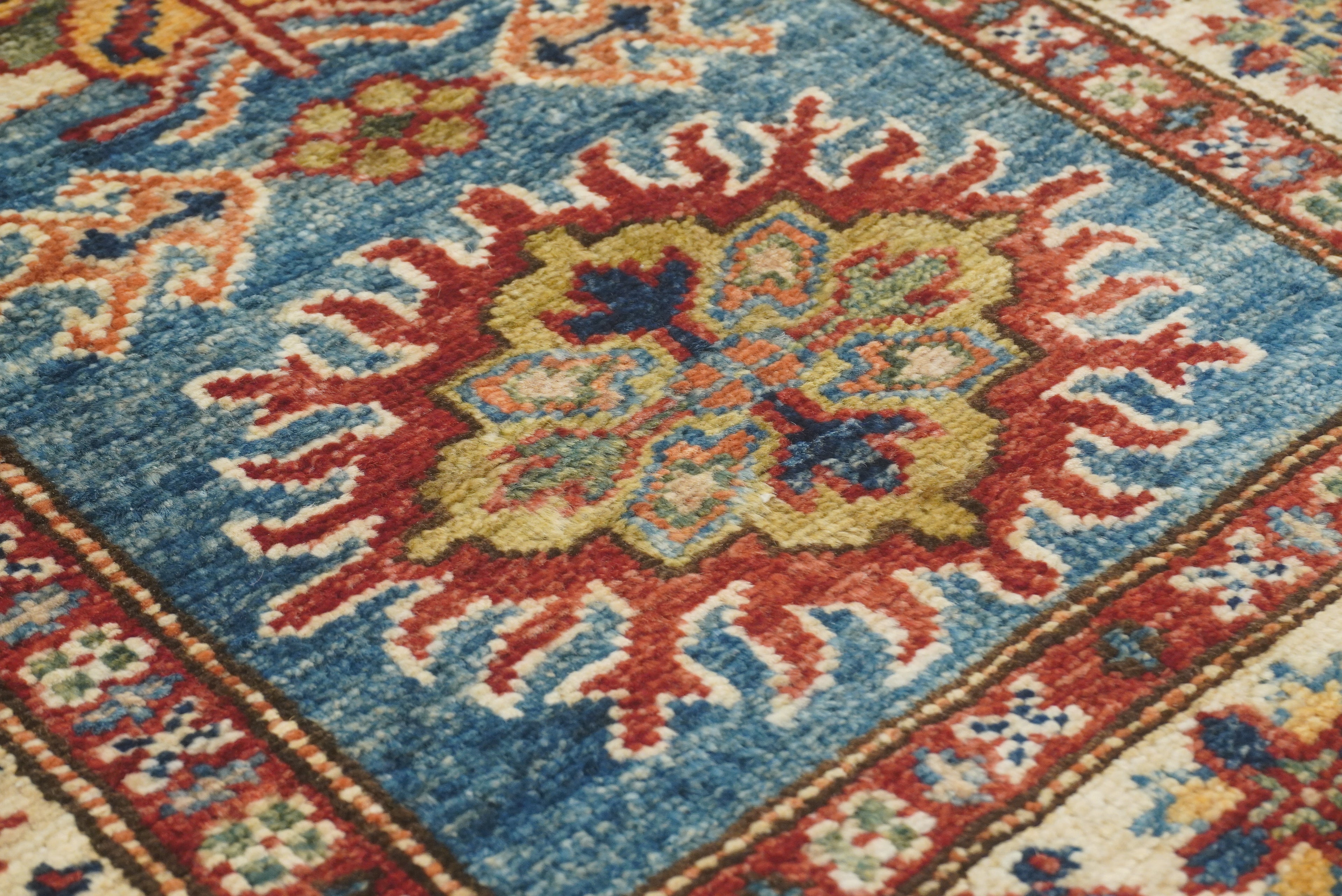 2x3 Blue Kazak Hand-Knotted Afghan Wool Rug - Yildiz Rugs