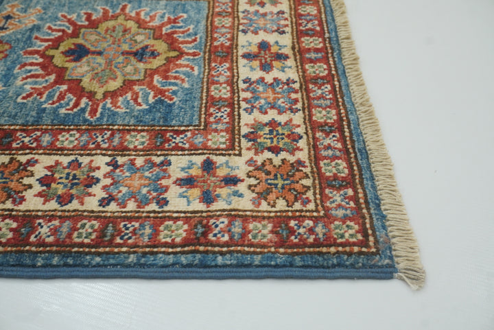 2x3 Blue Kazak Hand-Knotted Afghan Wool Rug - Yildiz Rugs