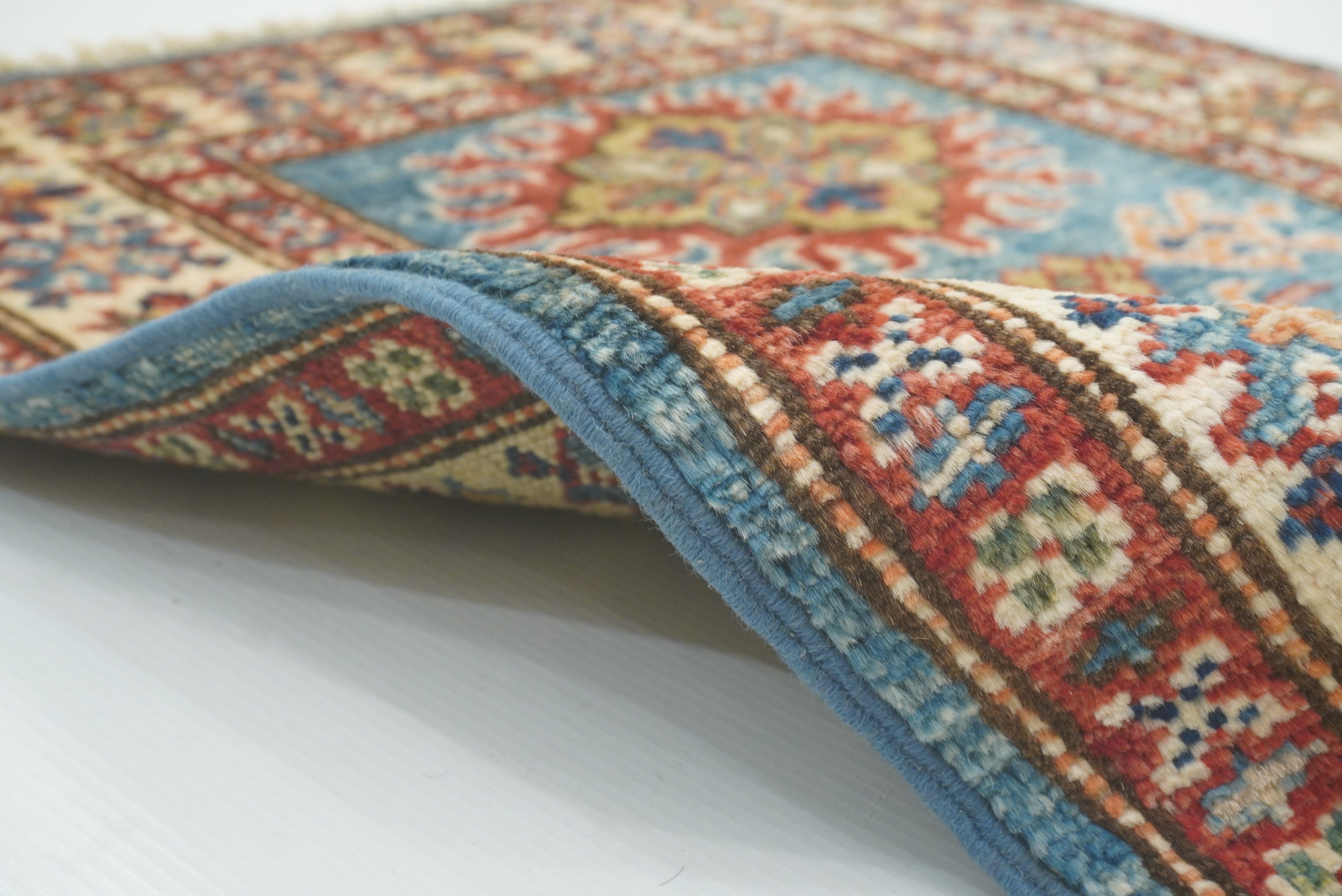 2x3 Blue Kazak Hand-Knotted Afghan Wool Rug - Yildiz Rugs