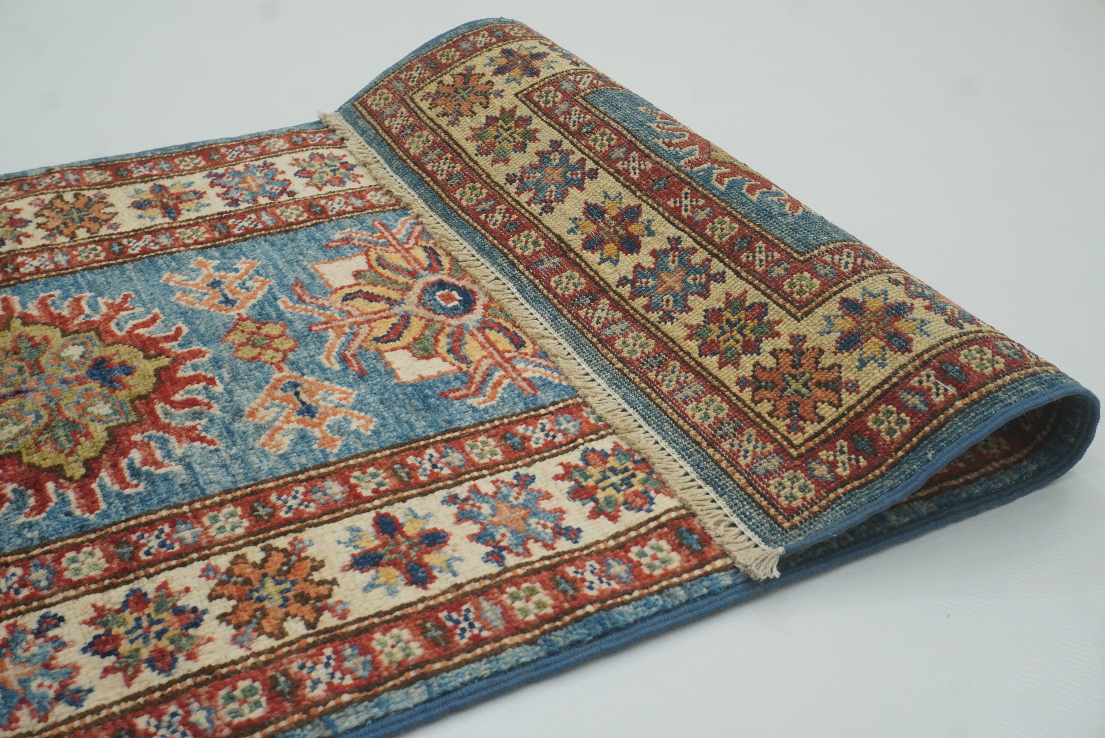 2x3 Blue Kazak Hand-Knotted Afghan Wool Rug - Yildiz Rugs