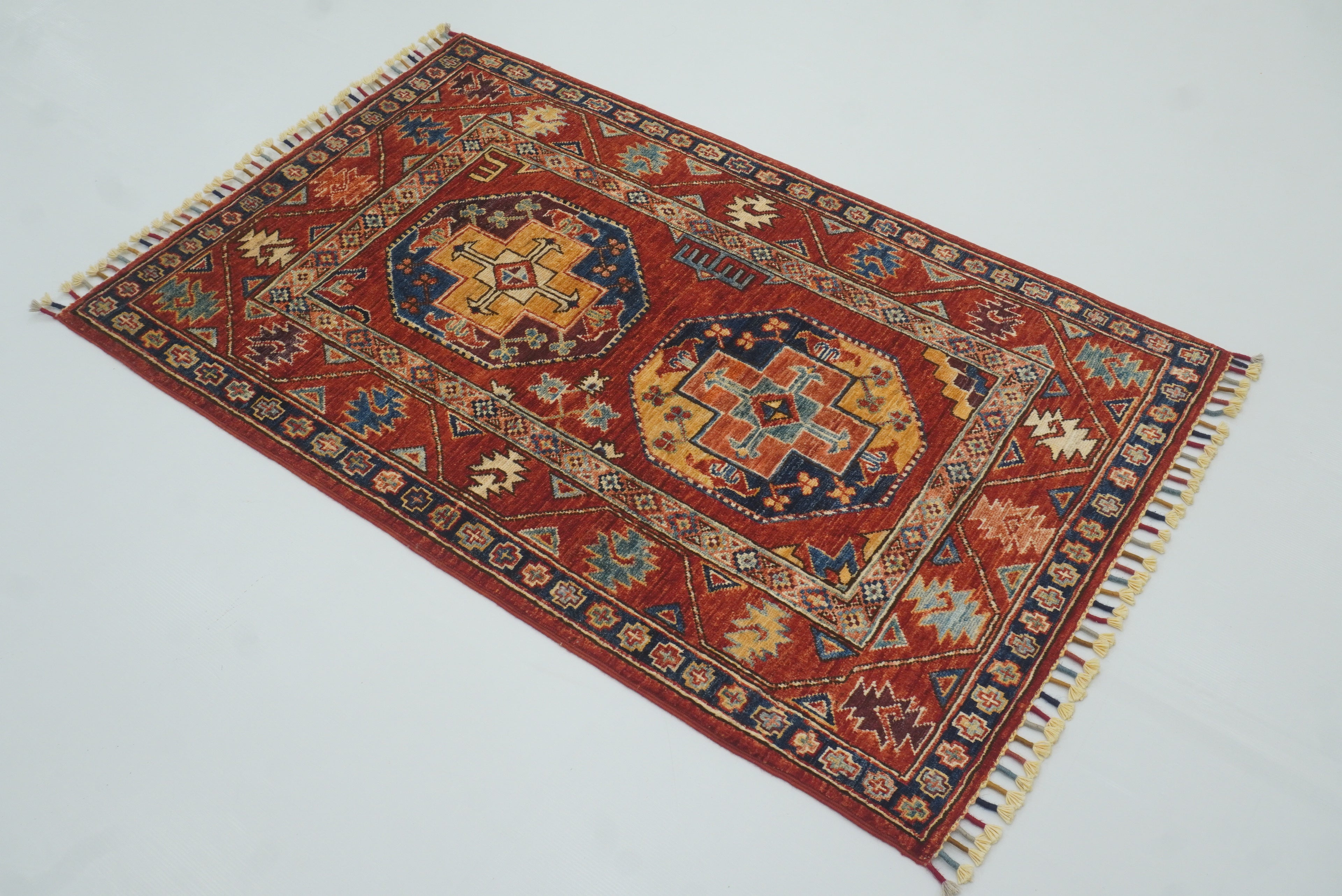 2'10"x4'6" Red Ersari Hand Knotted Afghan Wool Oriental Rug - Yildiz Rugs