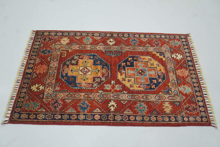 2'10"x4'6" Red Ersari Hand Knotted Afghan Wool Oriental Rug - Yildiz Rugs