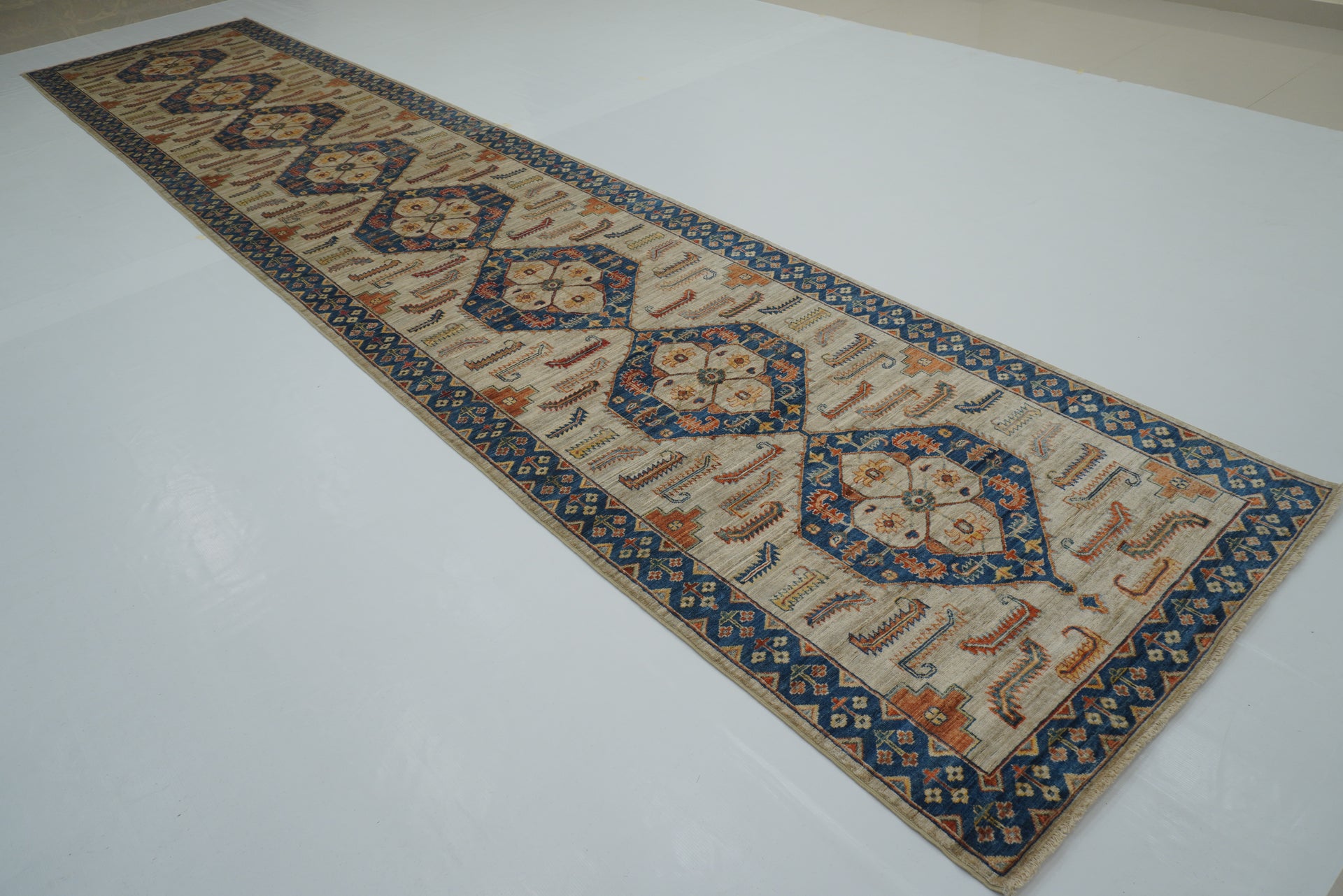 4x18 Gray Heriz Afghan Hand Knotted Wide Runner Rug - Yildiz Rugs