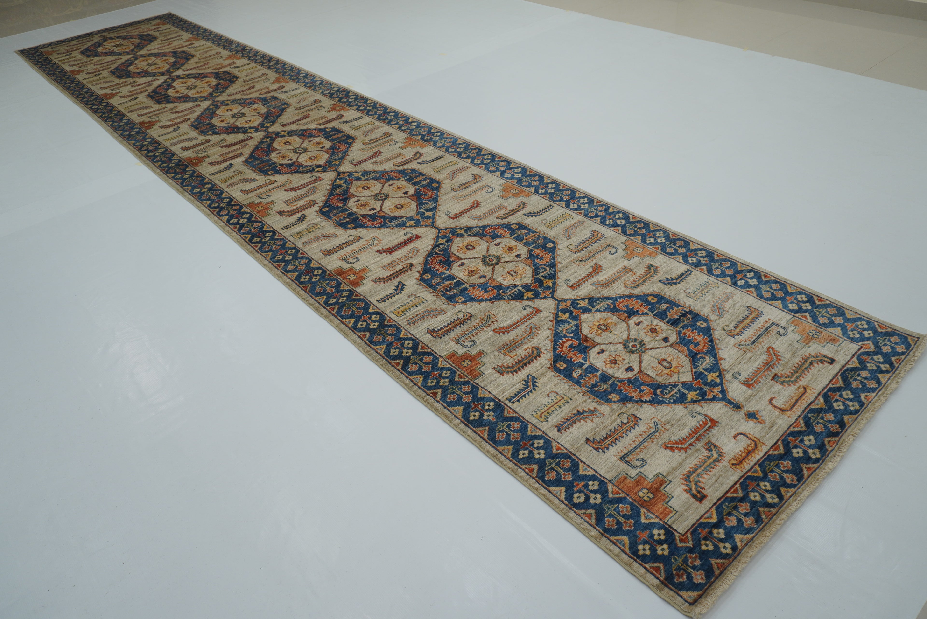 4x18 Gray Heriz Afghan Hand Knotted Wide Runner Rug - Yildiz Rugs