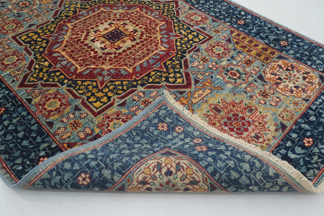 3x5 Blue Turkish Hand knotted Medallion Mamluk Rug