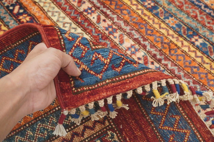 5x5 Red Turkish Shawl Hand knotted Square Rug