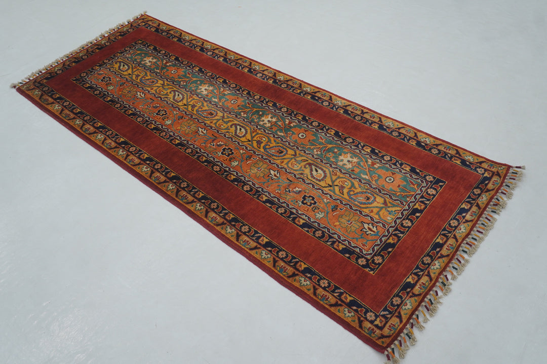 7 ft Red Turkish Shawl Hand knotted Runner Rug