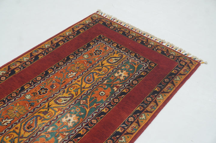 7 ft Red Turkish Shawl Hand knotted Runner Rug