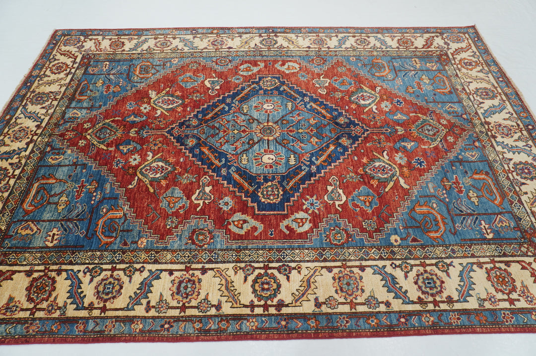 6x9 Red Serapi Afghan Hand knotted Oriental Medallion Rug - Yildiz Rugs