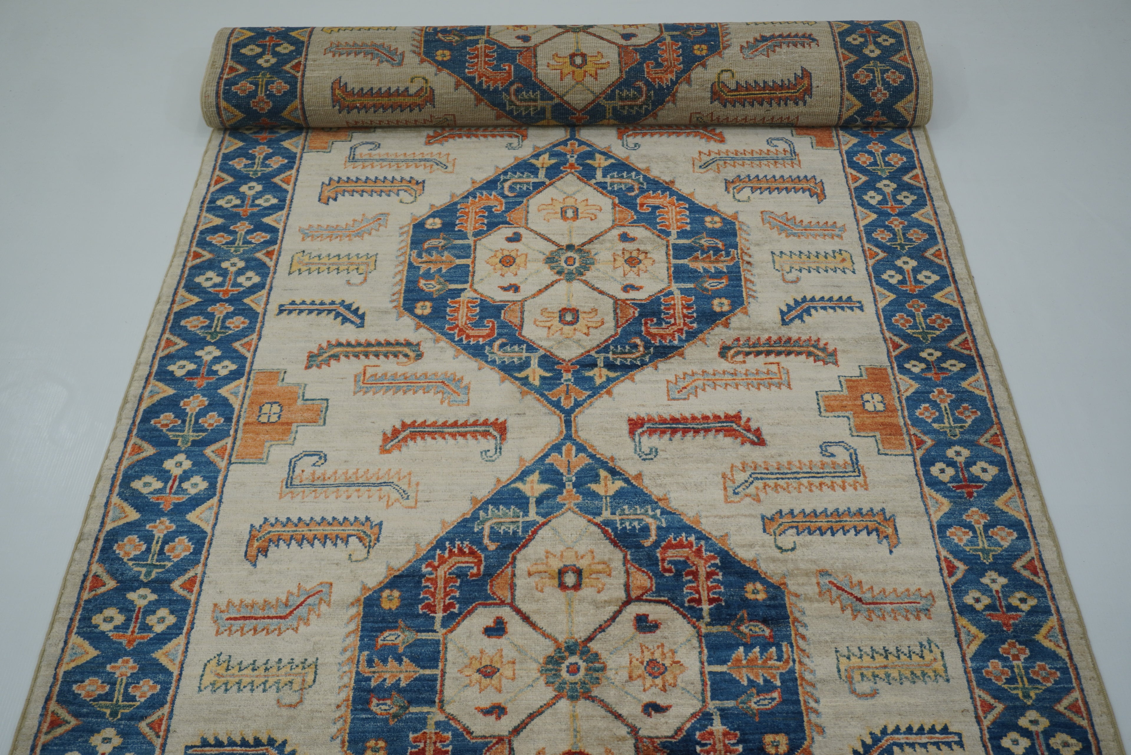 4x18 Gray Heriz Afghan Hand Knotted Wide Runner Rug - Yildiz Rugs