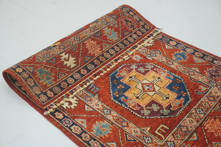 2'10"x4'6" Red Ersari Hand Knotted Afghan Wool Oriental Rug - Yildiz Rugs