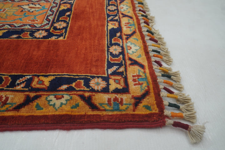 7 ft Red Turkish Shawl Hand knotted Runner Rug