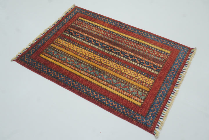 3x4 Red Turkish Style Hand knotted Wool Rug - Yildiz Rugs
