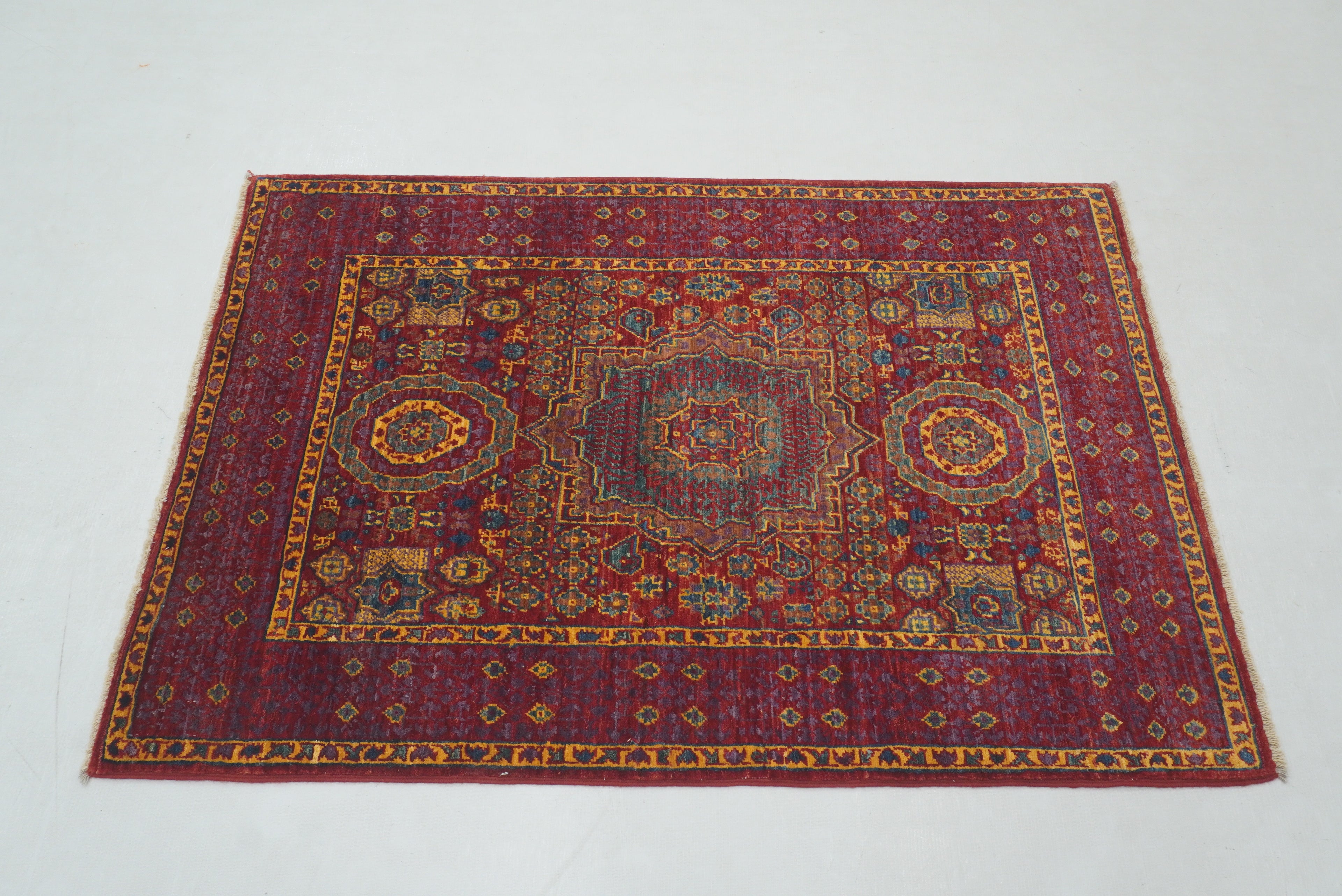 3x4 Red Mamluk Turkish Hand knotted Medallion Rug - Yildiz Rugs