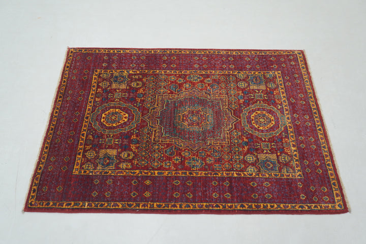 3x4 Red Mamluk Turkish Hand knotted Medallion Rug