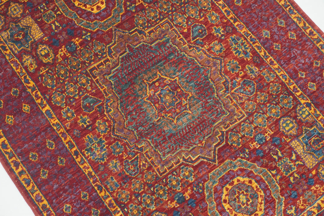 3x4 Red Mamluk Turkish Hand knotted Medallion Rug