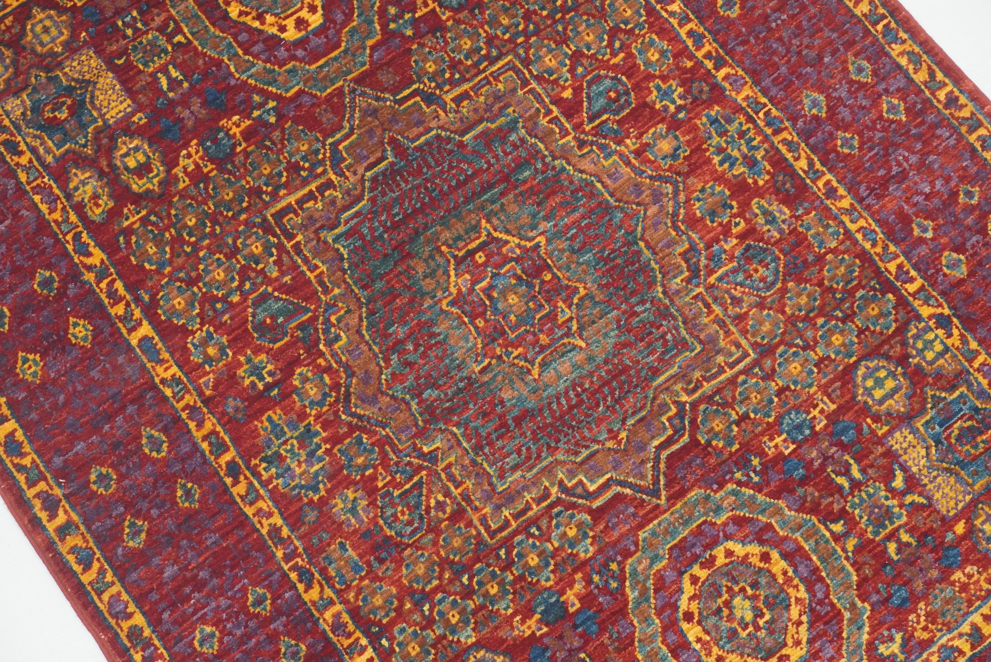 3x4 Red Mamluk Turkish Hand knotted Medallion Rug - Yildiz Rugs