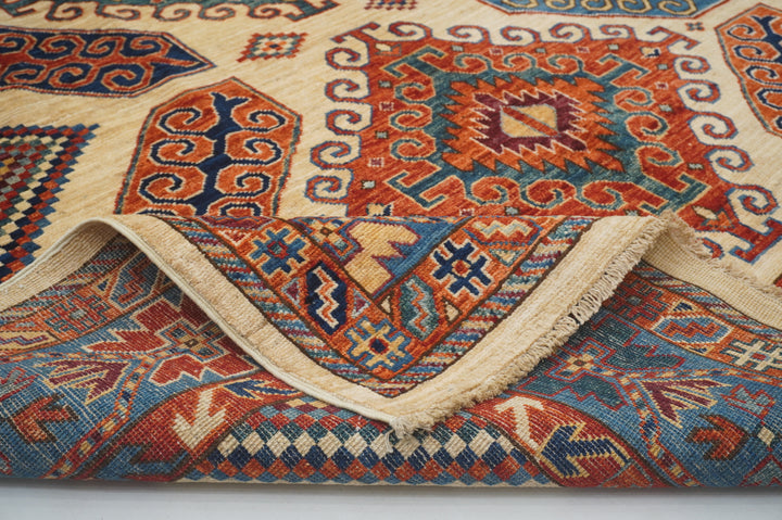 6x9 Beige Eagle Kazak Tribal Afghan Hand knotted Oriental Rug