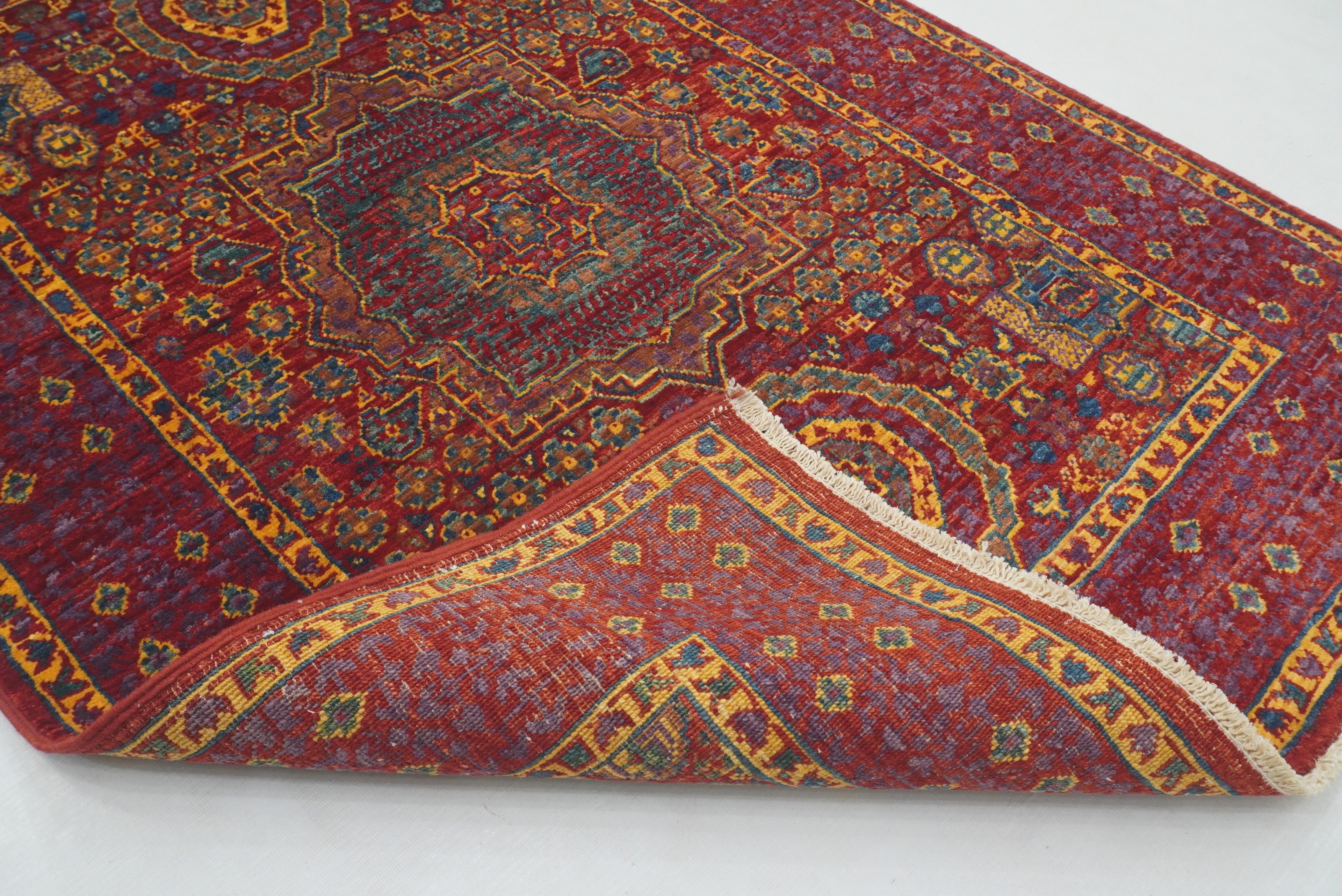 3x4 Red Mamluk Turkish Hand knotted Medallion Rug - Yildiz Rugs