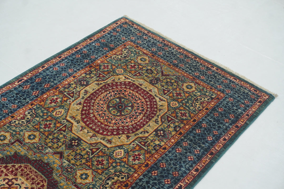 6 ft Green Mamluk Turkish Hand knotted Runner Rug