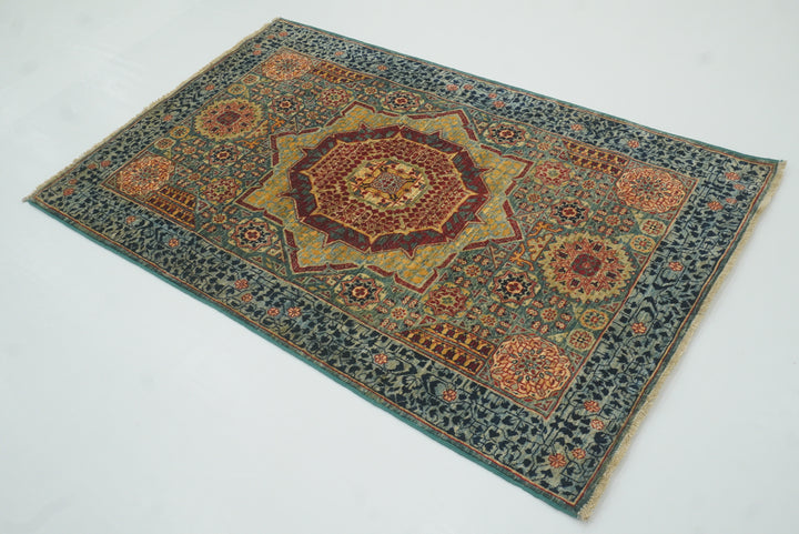 3x5 Green Mamluk Turkish Hand knotted Rug - Yildiz Rugs