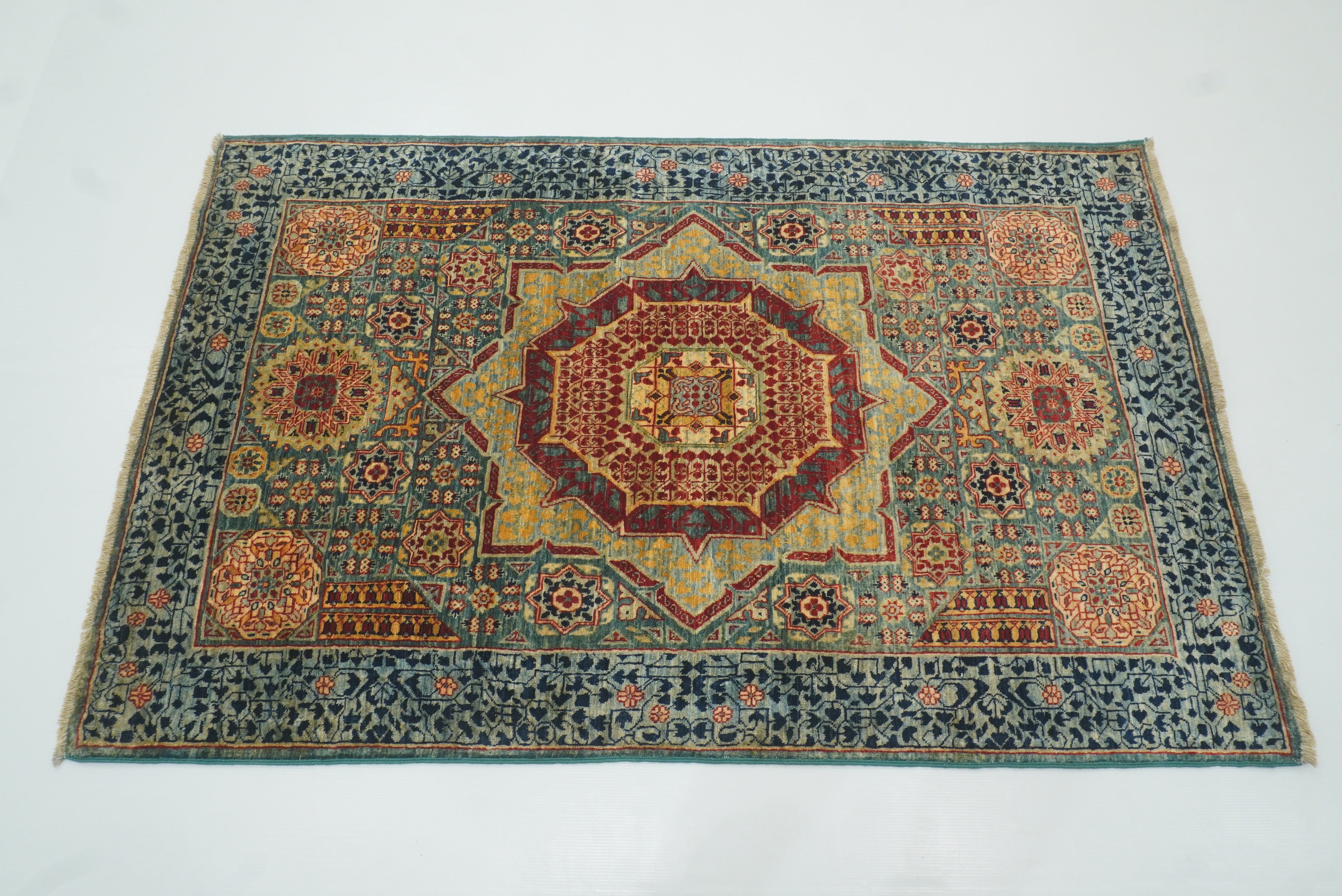 3x5 Green Mamluk Turkish Hand knotted Rug - Yildiz Rugs