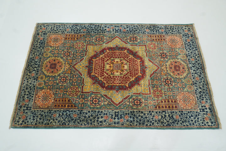 3x5 Green Mamluk Turkish Hand knotted Rug - Yildiz Rugs