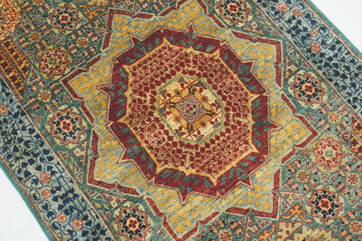 3x5 Green Mamluk Turkish Hand knotted Rug - Yildiz Rugs