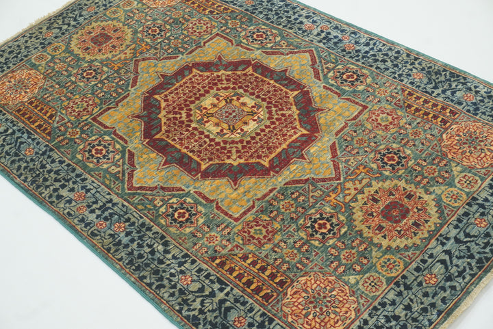 3x5 Green Mamluk Turkish Hand knotted Rug - Yildiz Rugs