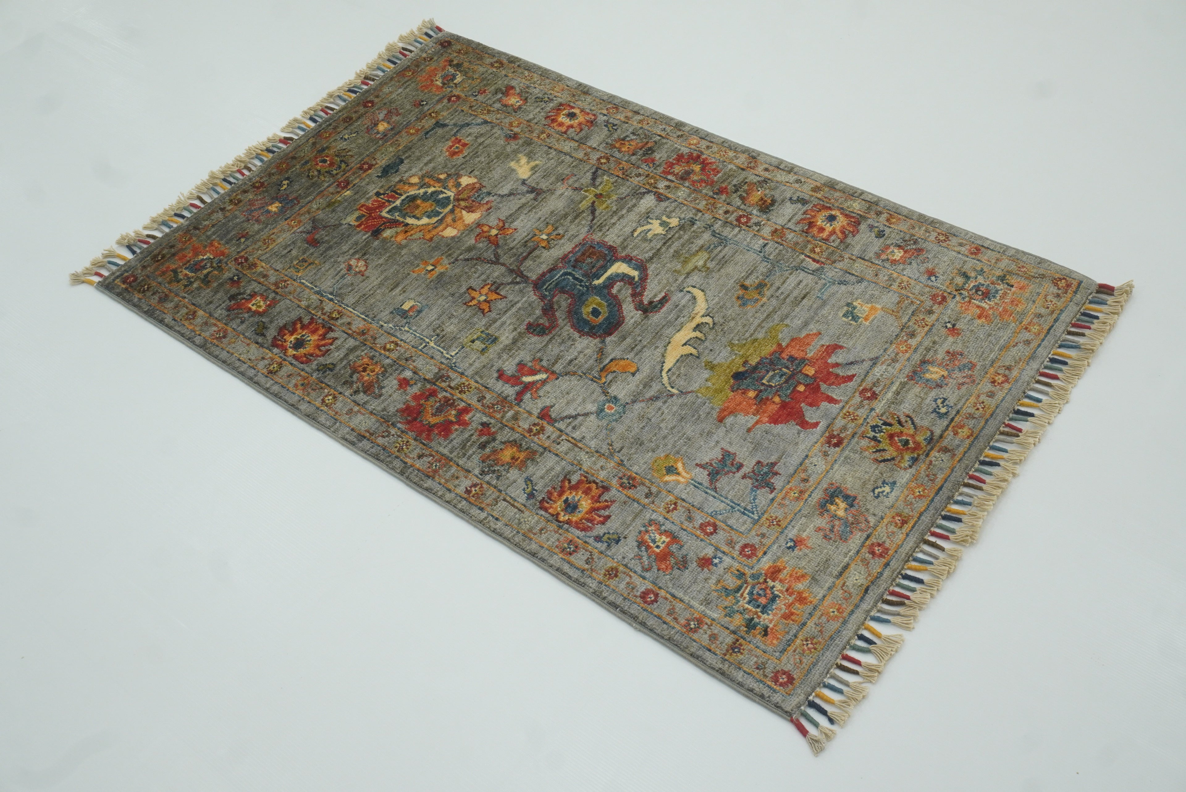 3x4 Gray Waziri Afghan Hand knotted Oriental Rug - Yildiz Rugs