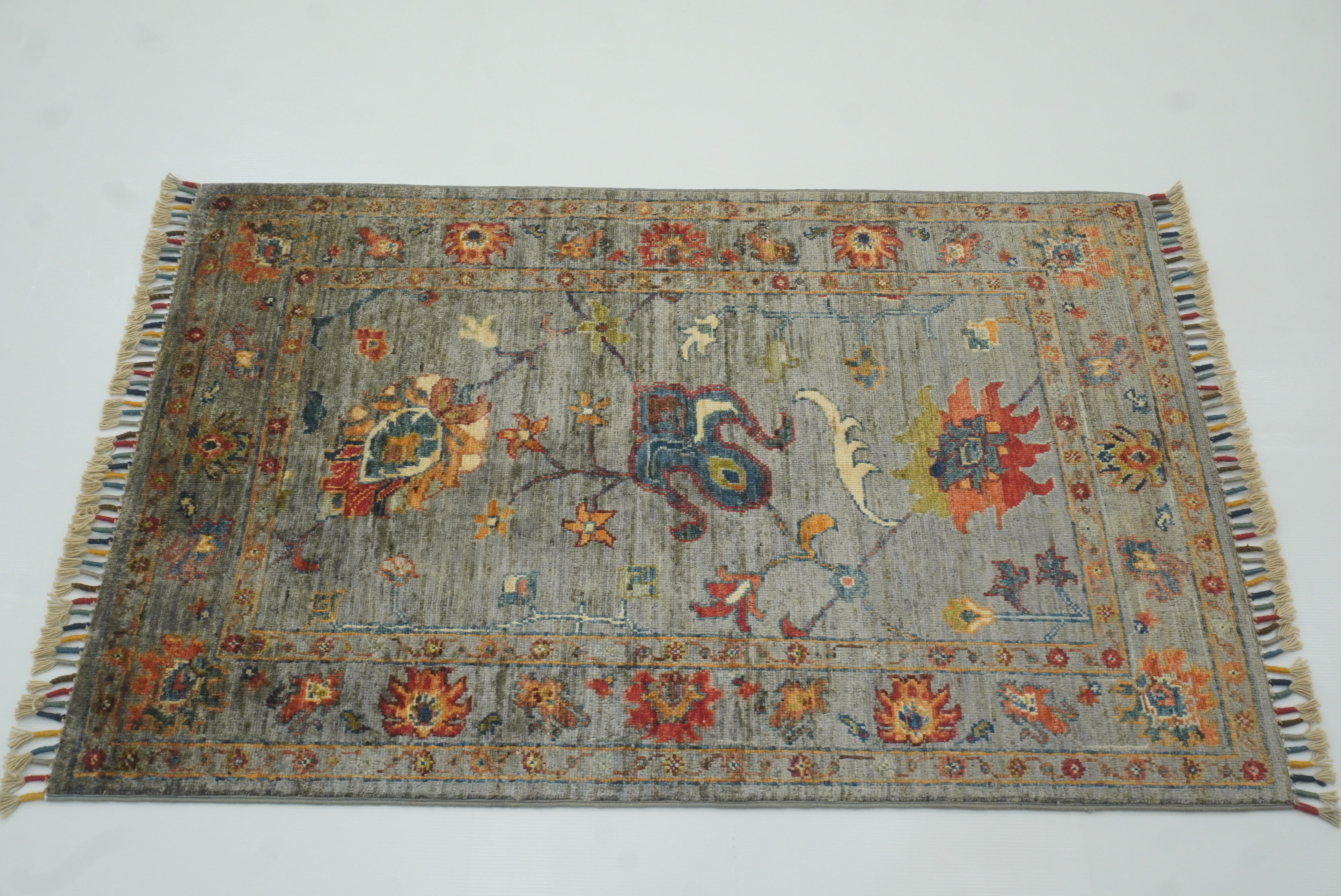 3x4 Gray Waziri Afghan Hand knotted Oriental Rug - Yildiz Rugs