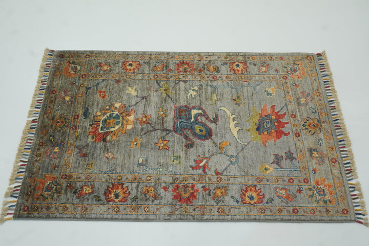 3x4 Gray Waziri Afghan Hand knotted Oriental Rug - Yildiz Rugs