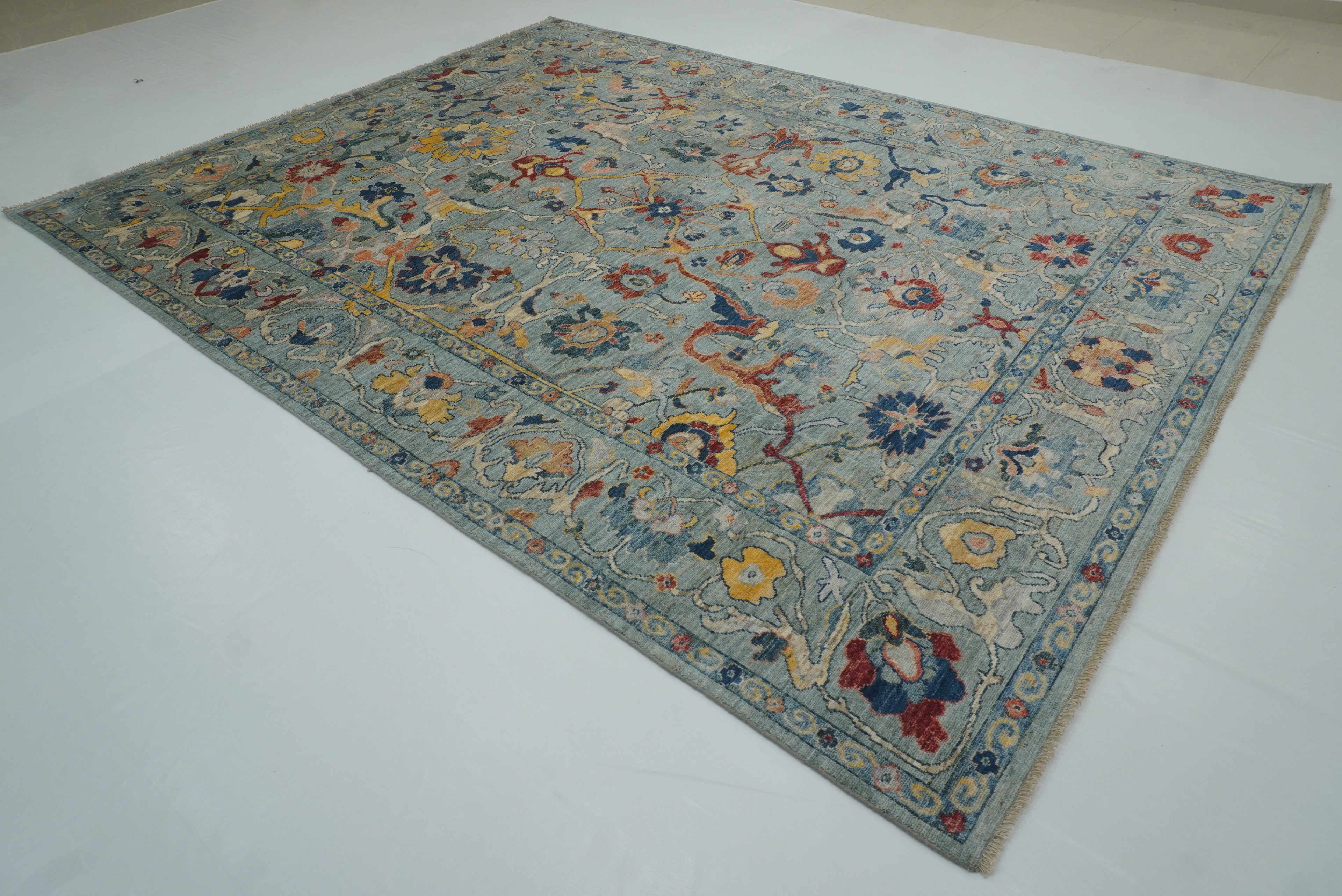 9x12 Oushak Light Blue Hand knotted Wool Rug - Yildiz Rugs
