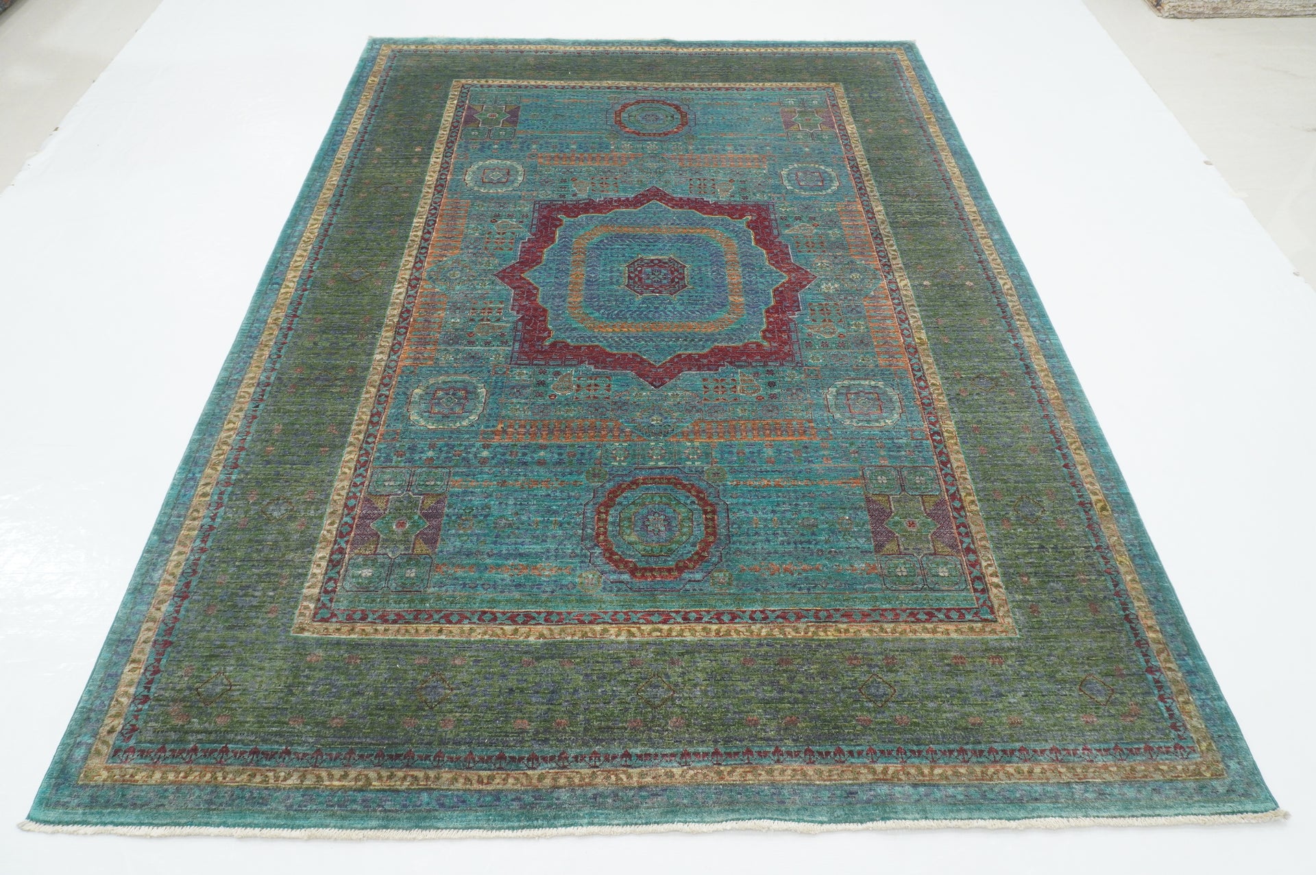 6x8 Turquoise Blue Green Mamluk Turkish Hand Knotted Medallion Rug - Yildiz Rugs