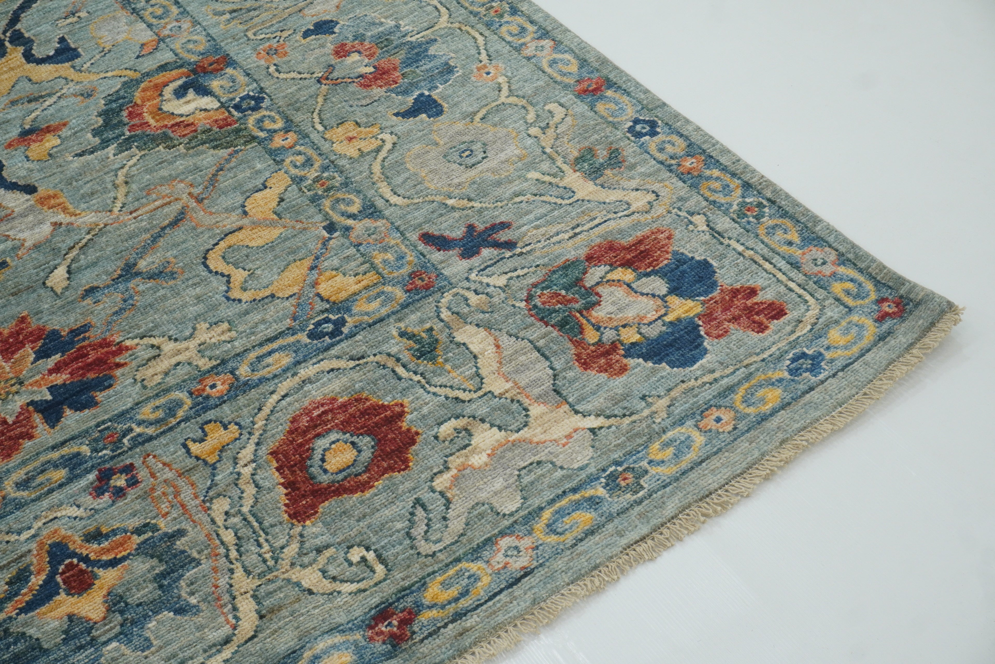 9x12 Oushak Light Blue Hand knotted Wool Rug - Yildiz Rugs
