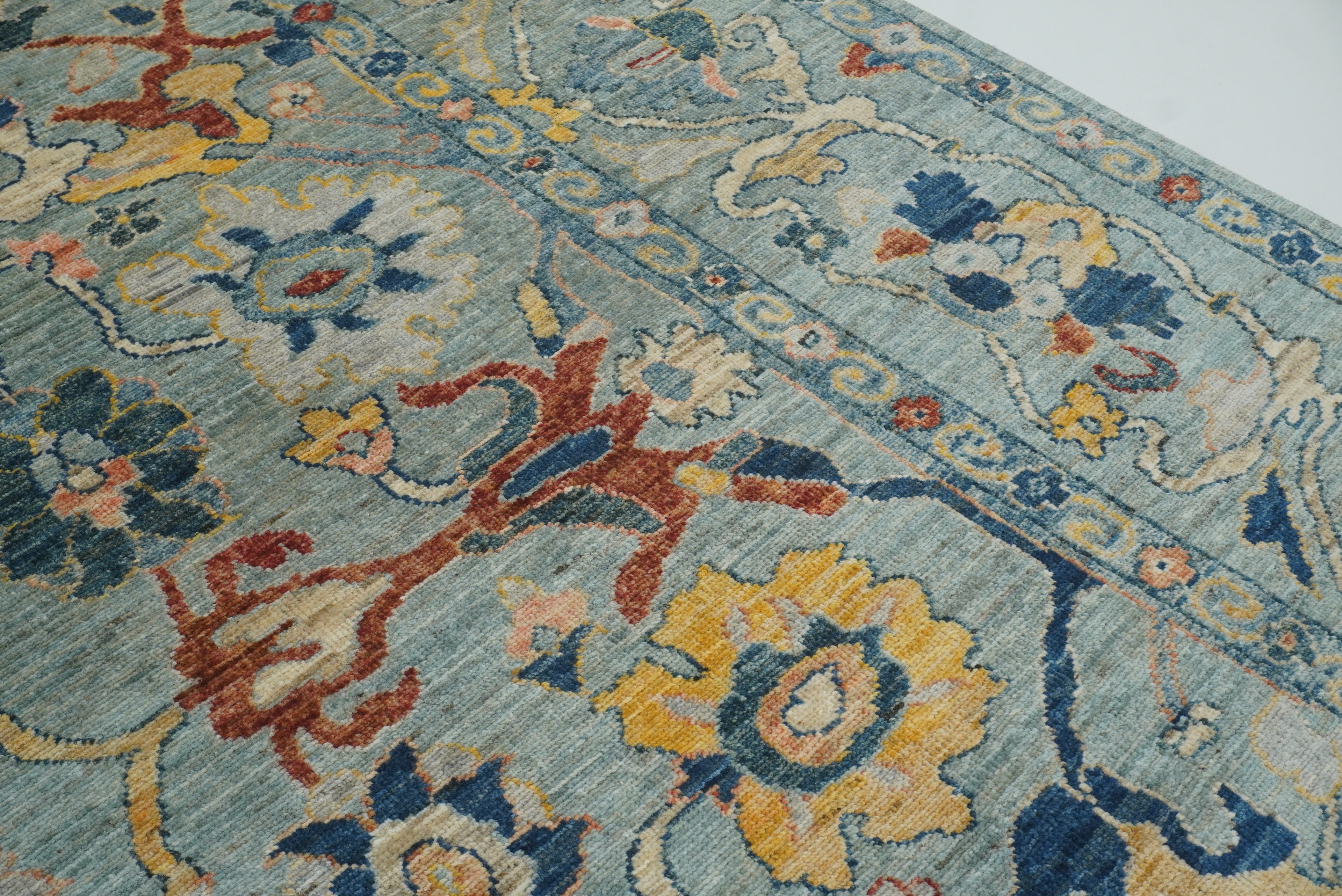 9x12 Oushak Light Blue Hand knotted Wool Rug - Yildiz Rugs