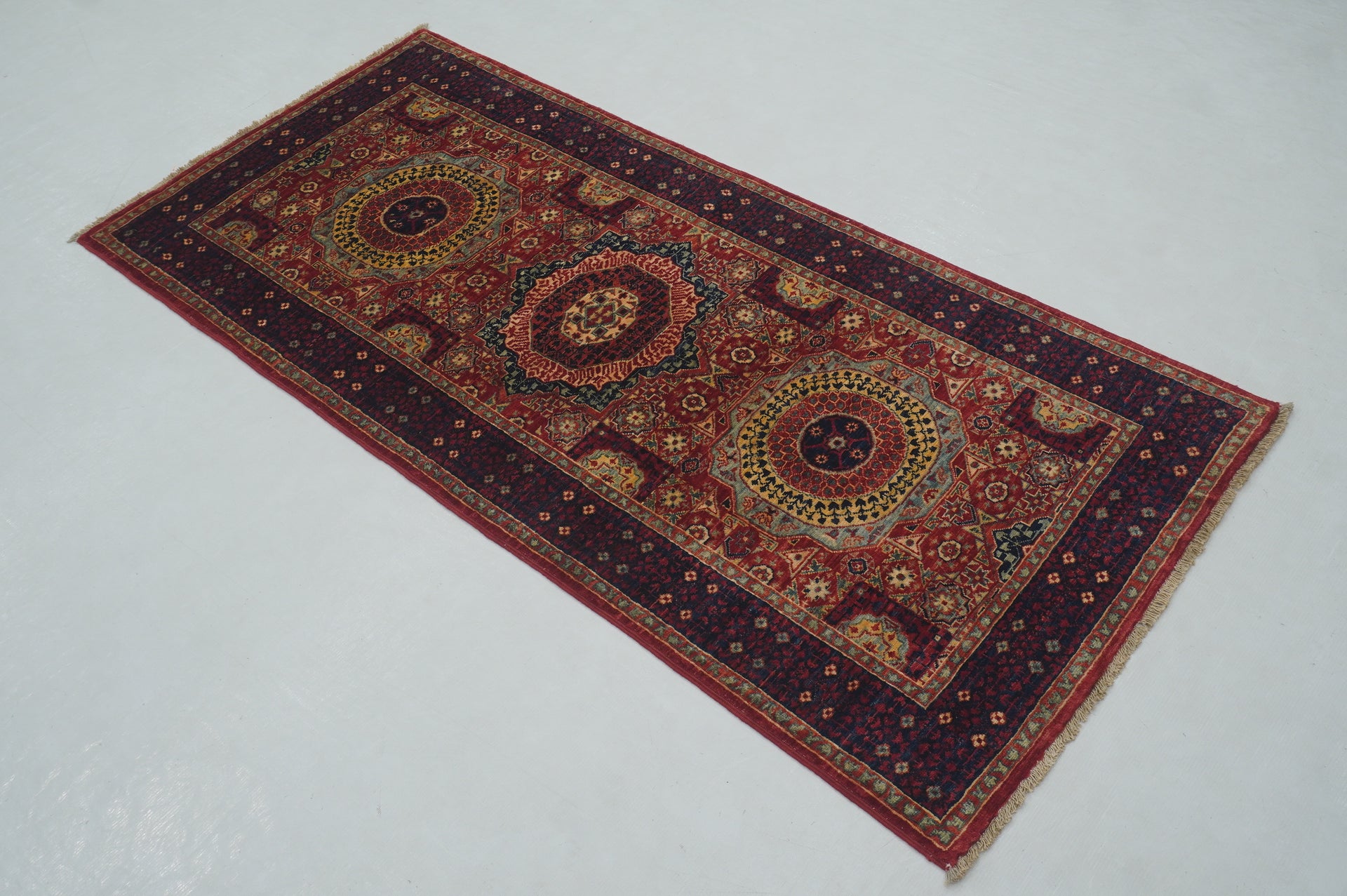 6 ft Red Mamluk Turkish Hand knotted Runner Rug