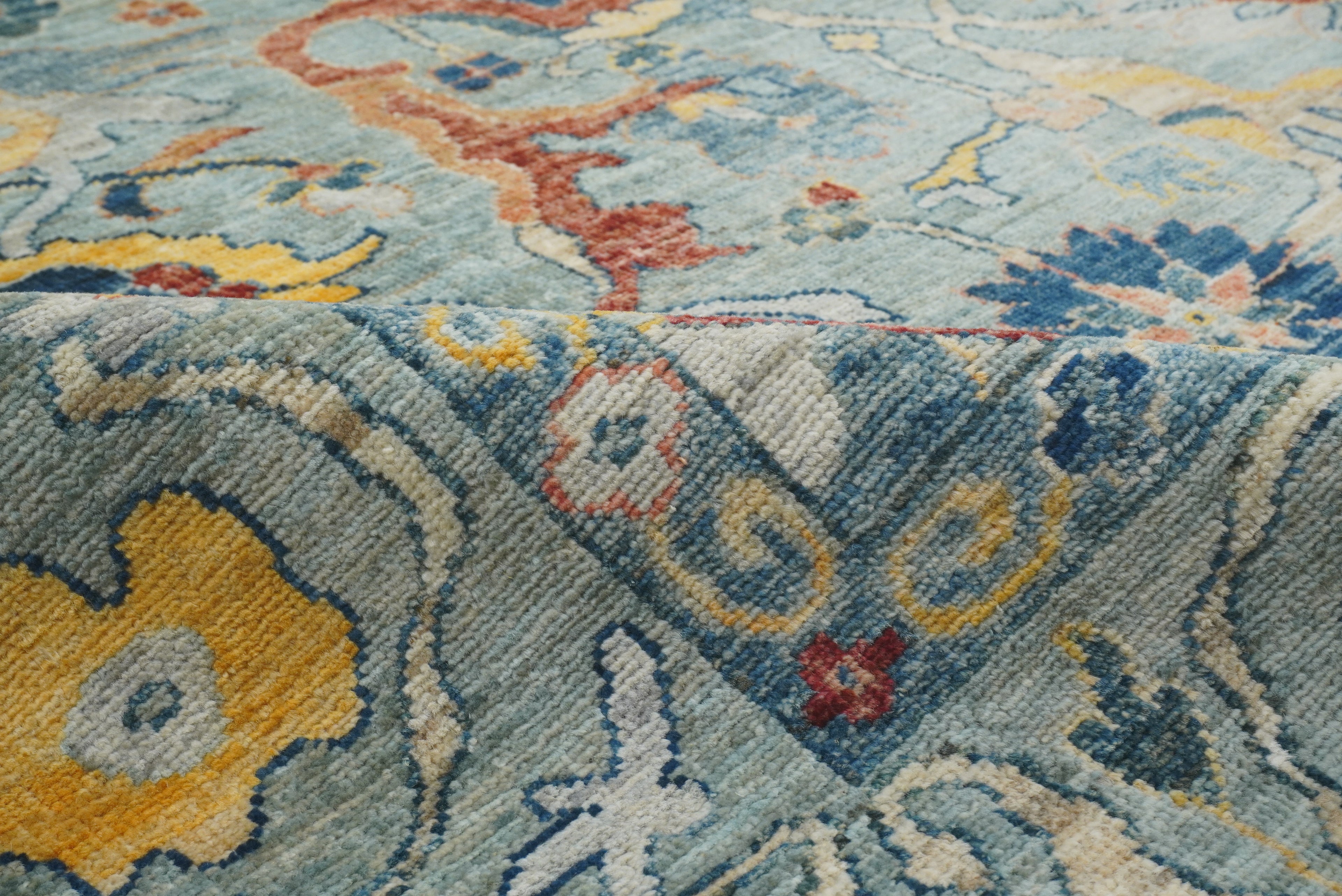 9x12 Oushak Light Blue Hand knotted Wool Rug - Yildiz Rugs