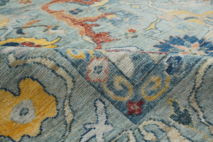 9x12 Oushak Light Blue Hand knotted Wool Rug - Yildiz Rugs