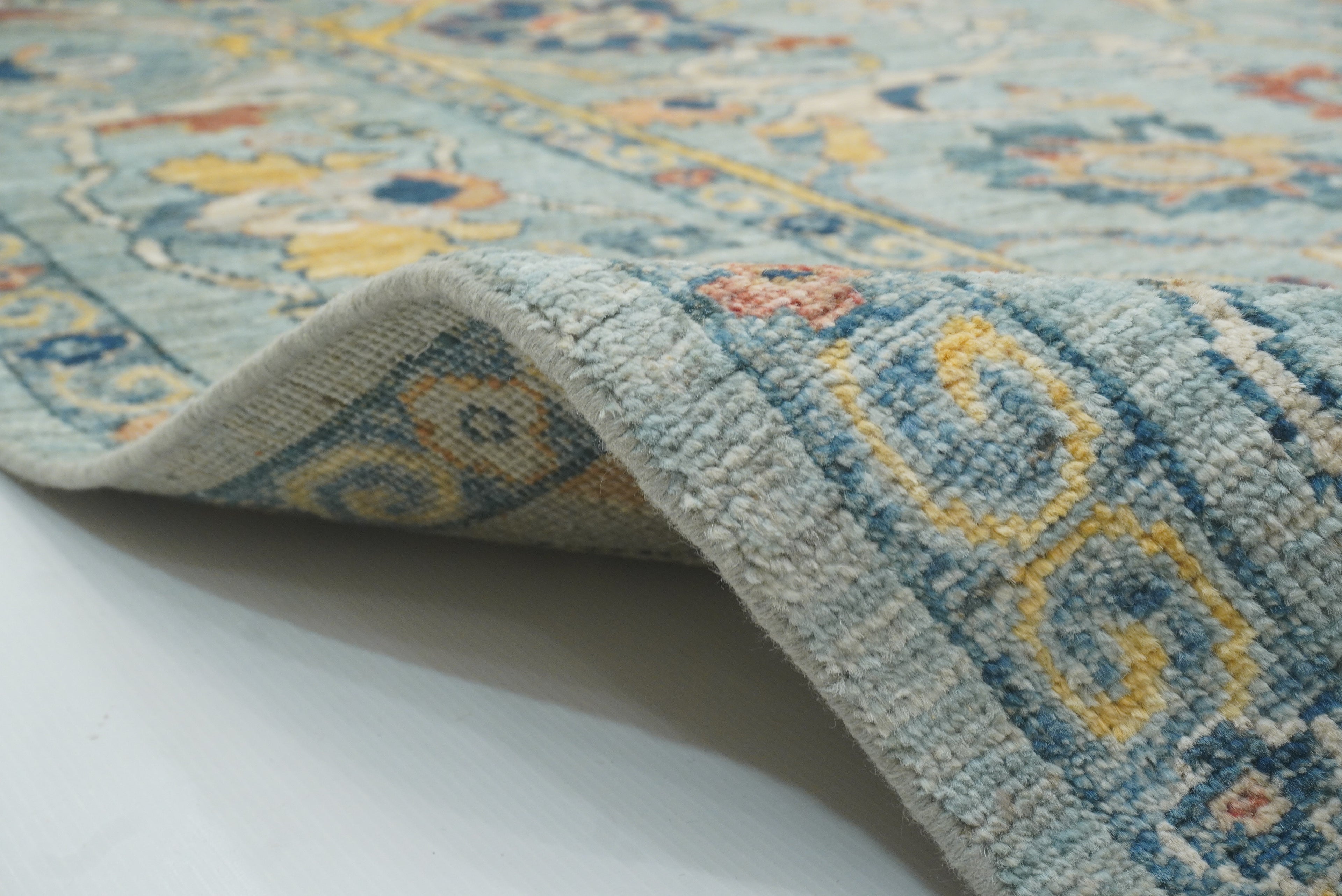 9x12 Oushak Light Blue Hand knotted Wool Rug - Yildiz Rugs
