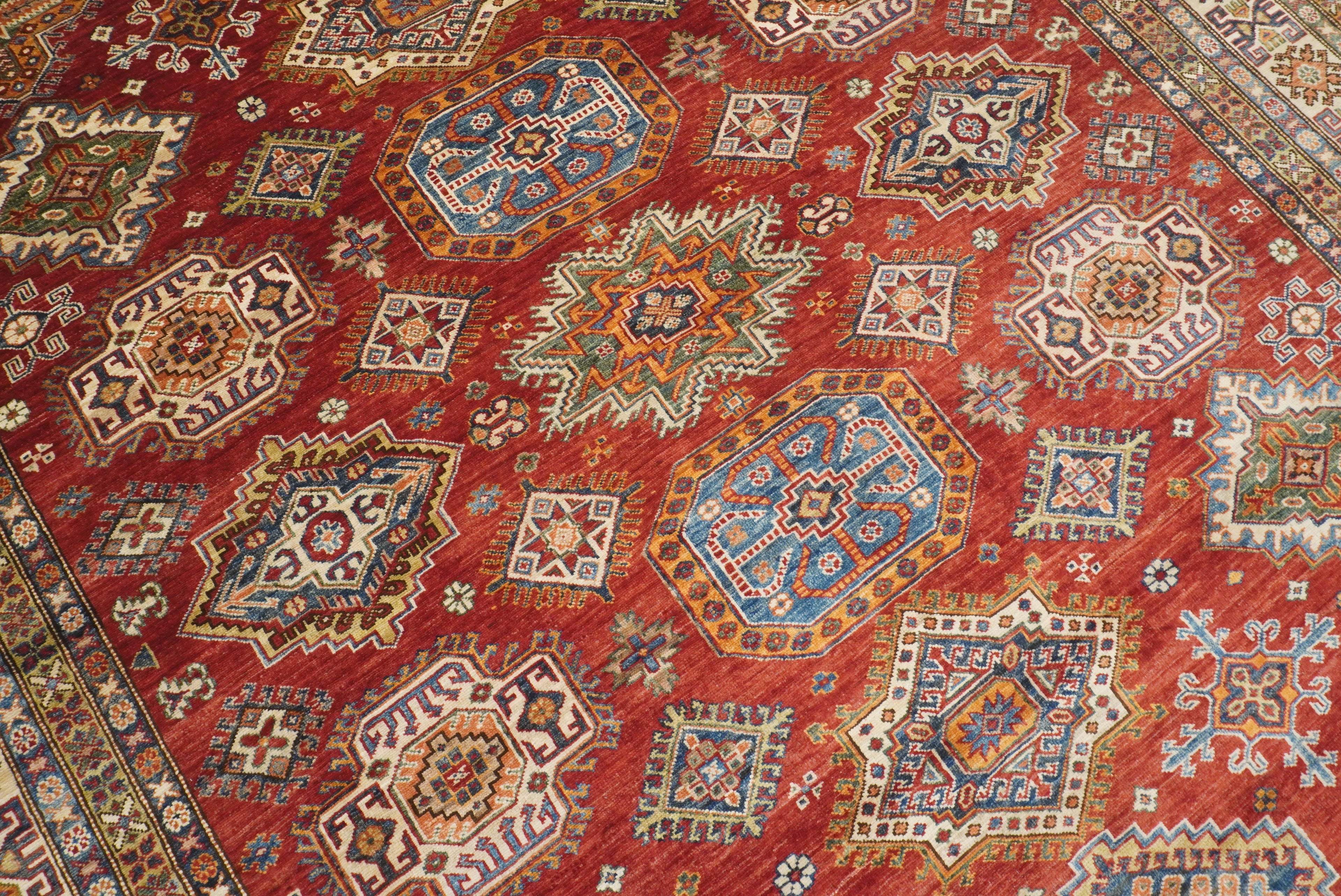 8x10 Red Kazak Afghan Hand-Knotted Oriental Rug - Yildiz Rugs