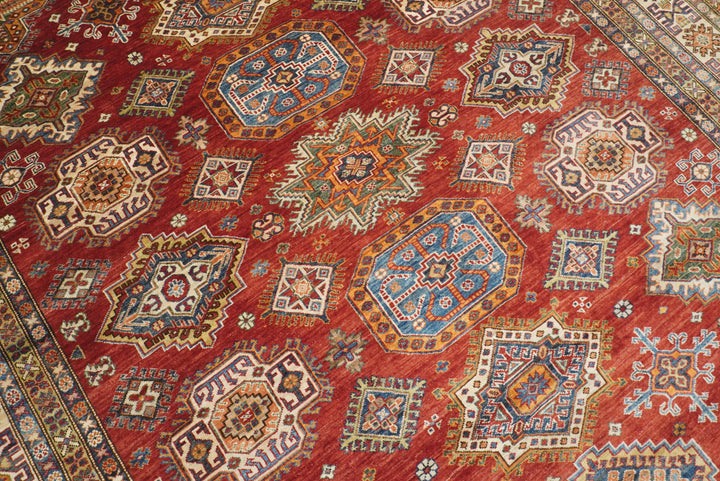 8x10 Red Kazak Afghan Hand-Knotted Oriental Rug - Yildiz Rugs