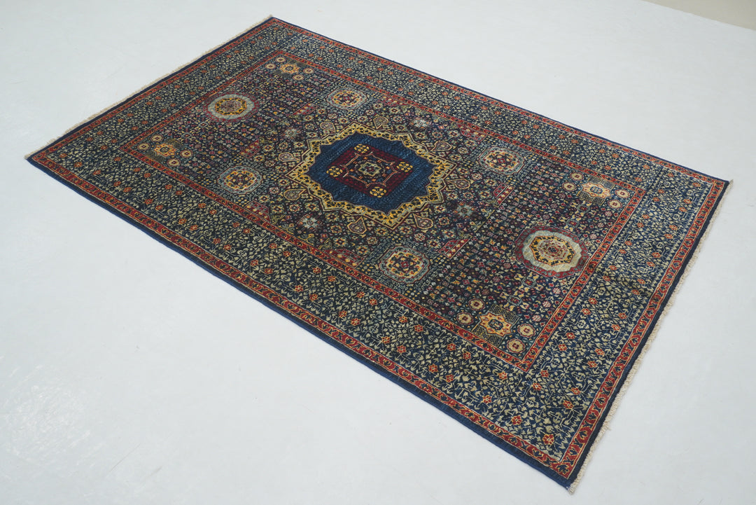 4x6 Navy Blue Turkish Hand Knotted Medallion Rug