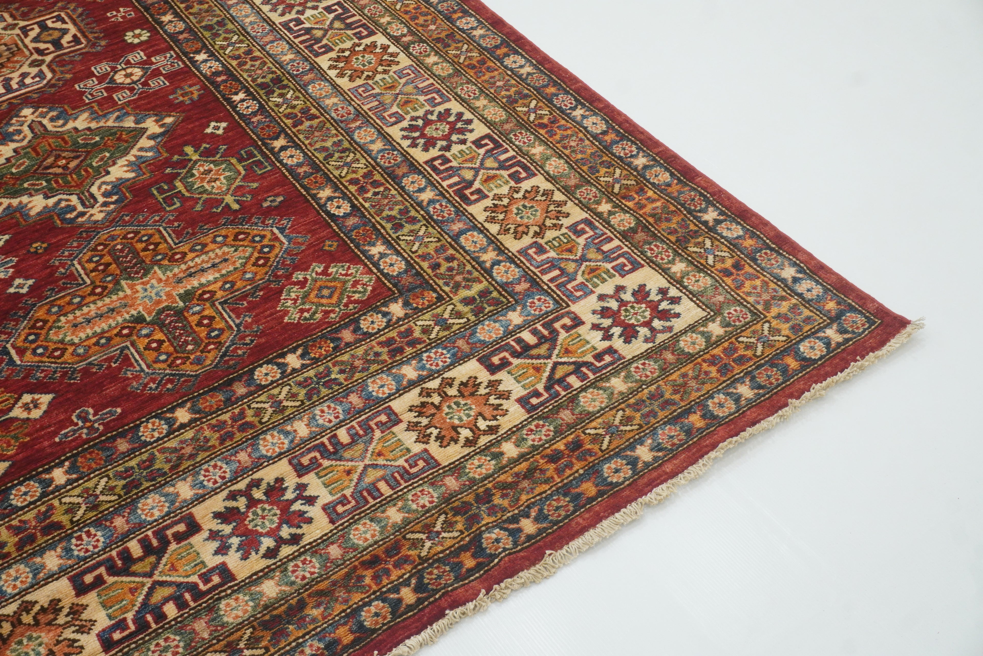 8x10 Red Kazak Afghan Hand-Knotted Oriental Rug - Yildiz Rugs