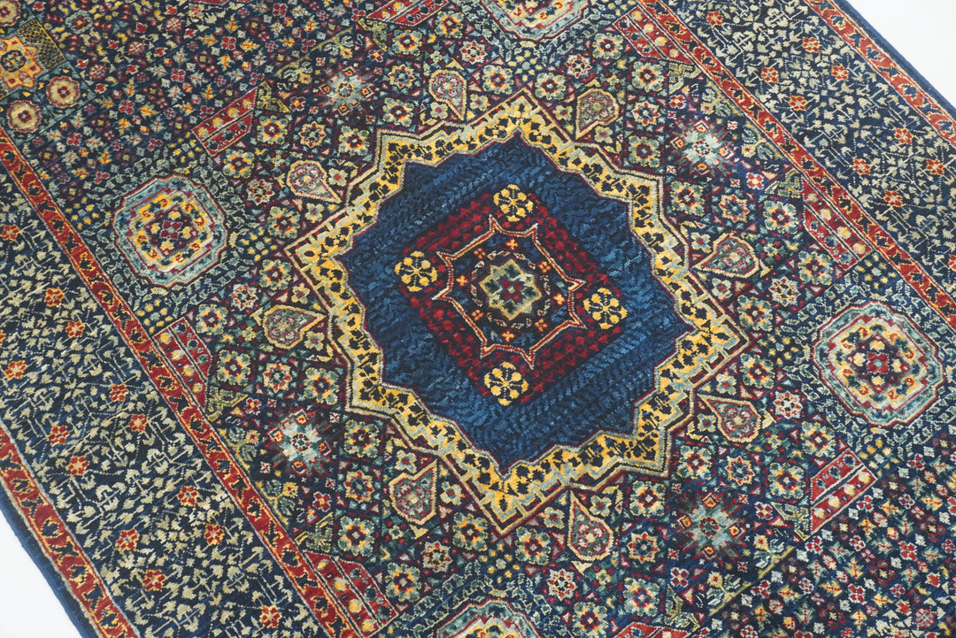 4x6 Navy Blue Turkish Hand Knotted Medallion Rug