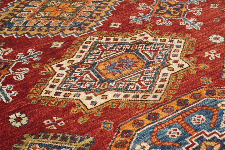8x10 Red Kazak Afghan Hand-Knotted Oriental Rug - Yildiz Rugs