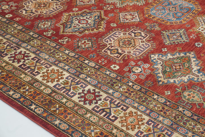 8x10 Red Kazak Afghan Hand-Knotted Oriental Rug - Yildiz Rugs