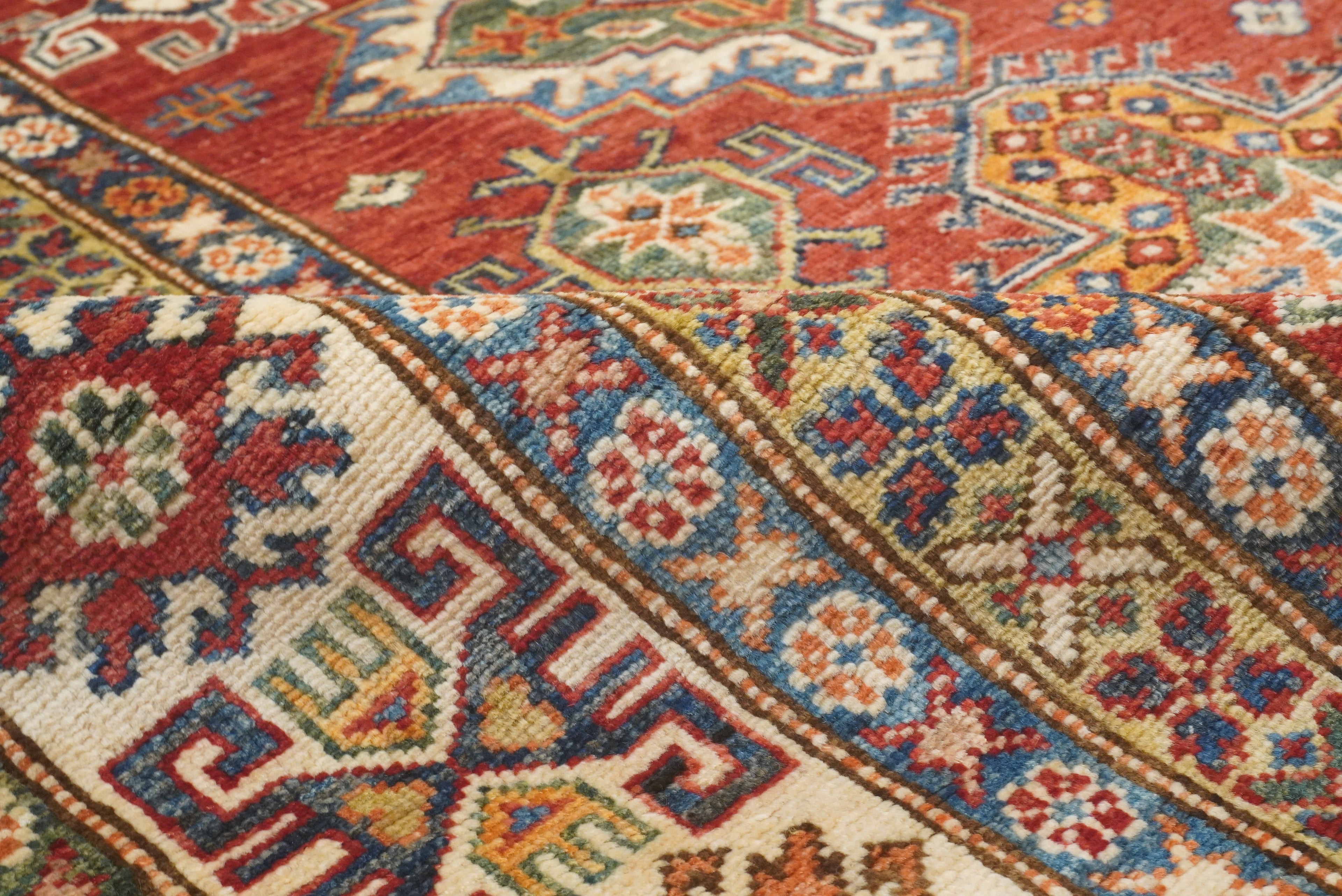 8x10 Red Kazak Afghan Hand-Knotted Oriental Rug - Yildiz Rugs
